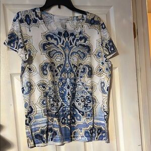 Chico's Blue and White Patterned Blouse